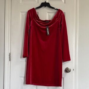 Steve Madden Crimson Velvet Cowl-Neck Long Sleeve Dress